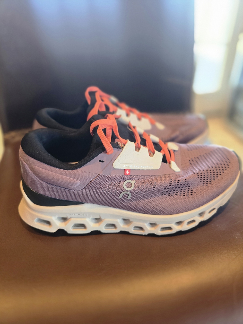 On Cloudnova Women's Running Shoes in Lavender with Coral Laces